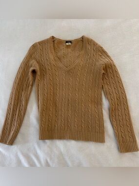 J.Crew V-Neck Cable Knit Sweater - Camel